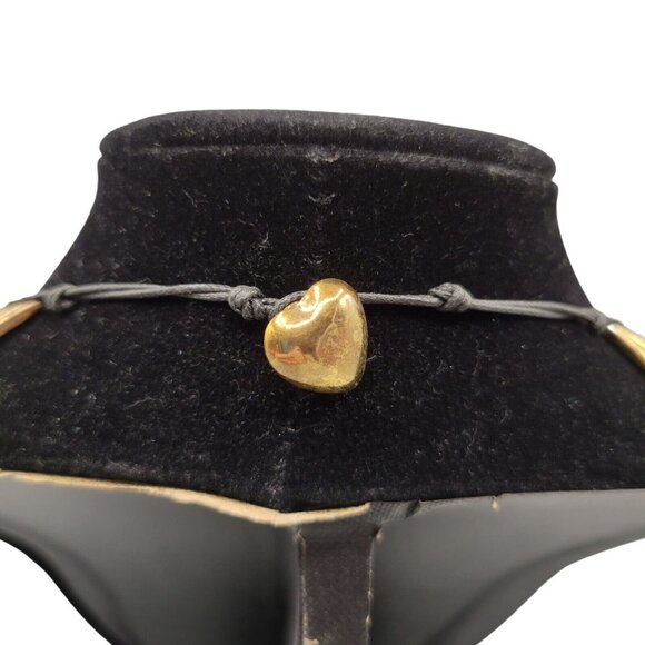 Sun Ray Bib Necklace Gold Tone with Black Cord Button Closure - Picture 4 of 8